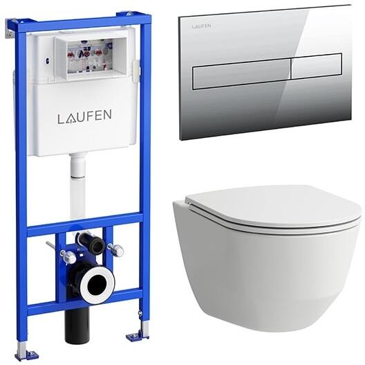 Комплект Laufen Pack Pro унитаз безободковый, с микролифтом + система инсталляции с кнопкой смыва 8.6996.6.000.000.R